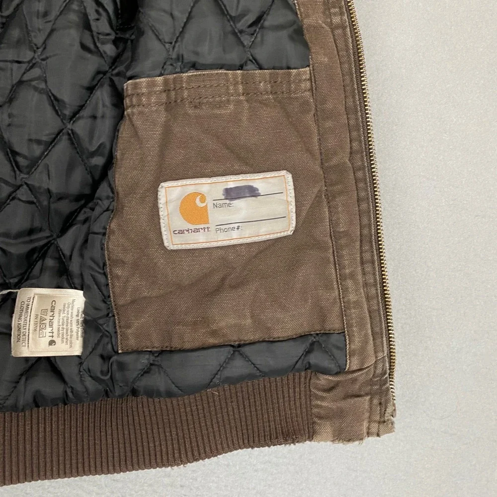 Carhartt Active Duck Canvas Quilted Lined Hooded Jacket Kids S 7-8 Brown